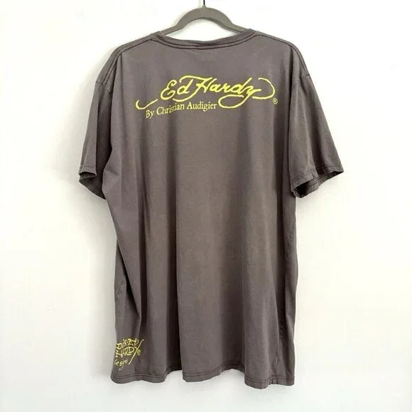 Ed Hardy by Christian Audigier Gray Skull Bones Short Sleeve T-Shirt Men’s XXL - Picture 7 of 9
